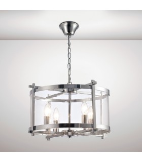 Cylindrical Ceiling Pendant 4 Light E14 Polished Chrome, Clear Glass - 2