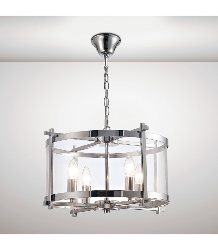 Cylindrical Ceiling Pendant 4 Light E14 Polished Chrome, Clear Glass - 2