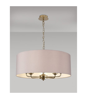 Banyan 5 Light Multi Arm Pendant With 60cm x 22cm Faux Silk Fabric Shade Champagne Gold/Grey-2