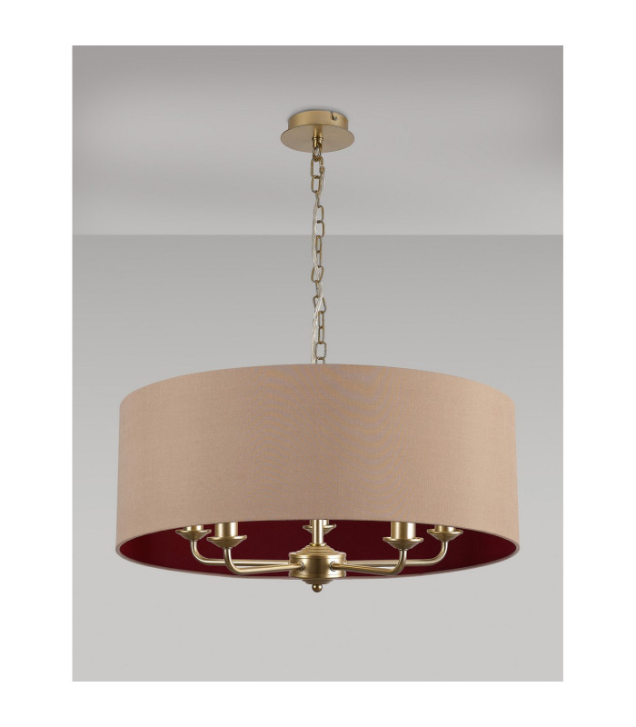 Banyan 5 Light Multi Arm Pendant With 60cm x 22cm Dual Faux Silk Fabric Shade Champagne Gold/Antique Gold-11