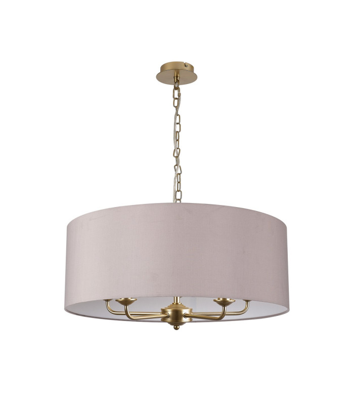 Banyan 5 Light Multi Arm Pendant With 60cm x 22cm Faux Silk Fabric Shade Champagne Gold/Grey-4