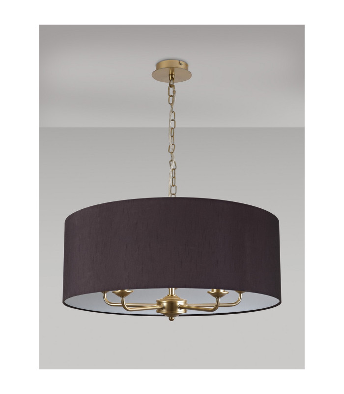 Banyan 5 Light Multi Arm Pendant With 60cm x 22cm Faux Silk Fabric Shade Champagne Gold/Black-11