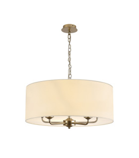 Banyan 5 Light Multi Arm Pendant With 60cm x 22cm Faux Silk Fabric Shade Champagne Gold/Ivory Pearl-1