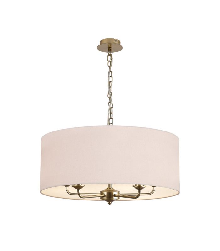 Banyan 5 Light Multi Arm Pendant With 60cm x 22cm Dual Faux Silk Fabric Shade Champagne Gold/Nude Beige-1