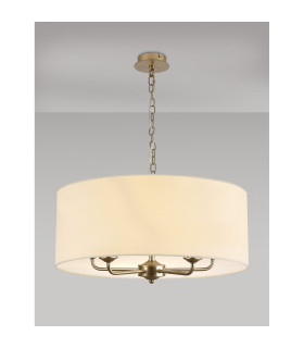 Banyan 5 Light Multi Arm Pendant With 60cm x 22cm Faux Silk Fabric Shade Champagne Gold/Ivory Pearl-2