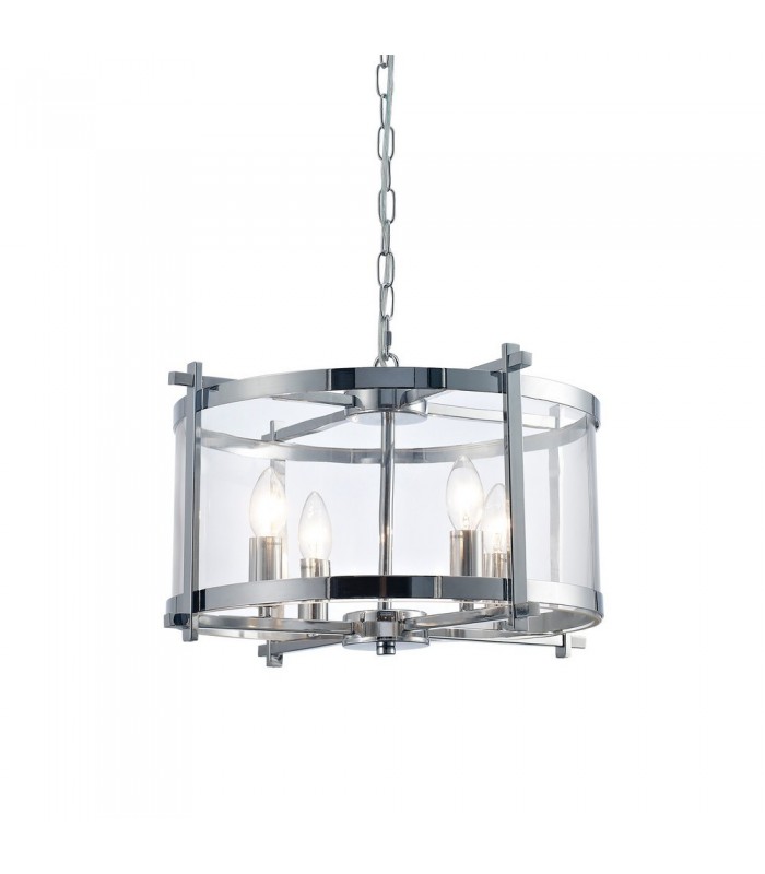 Cylindrical Ceiling Pendant 4 Light E14 Polished Chrome, Clear Glass - 4