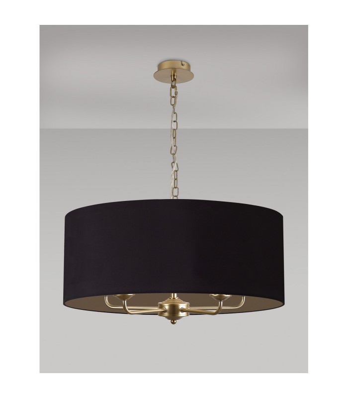 Banyan 5 Light Multi Arm Pendant With 60cm x 22cm Dual Faux Silk Fabric Shade Champagne Gold/Midnight Black-11