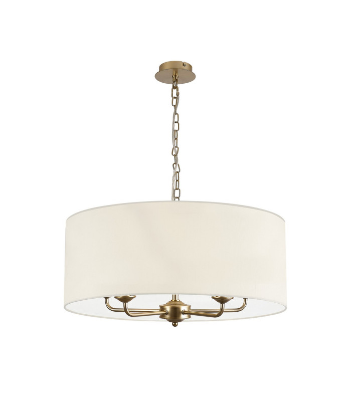 Banyan 5 Light Multi Arm Pendant With 60cm x 22cm Faux Silk Fabric Shade Champagne Gold/Ivory Pearl-4