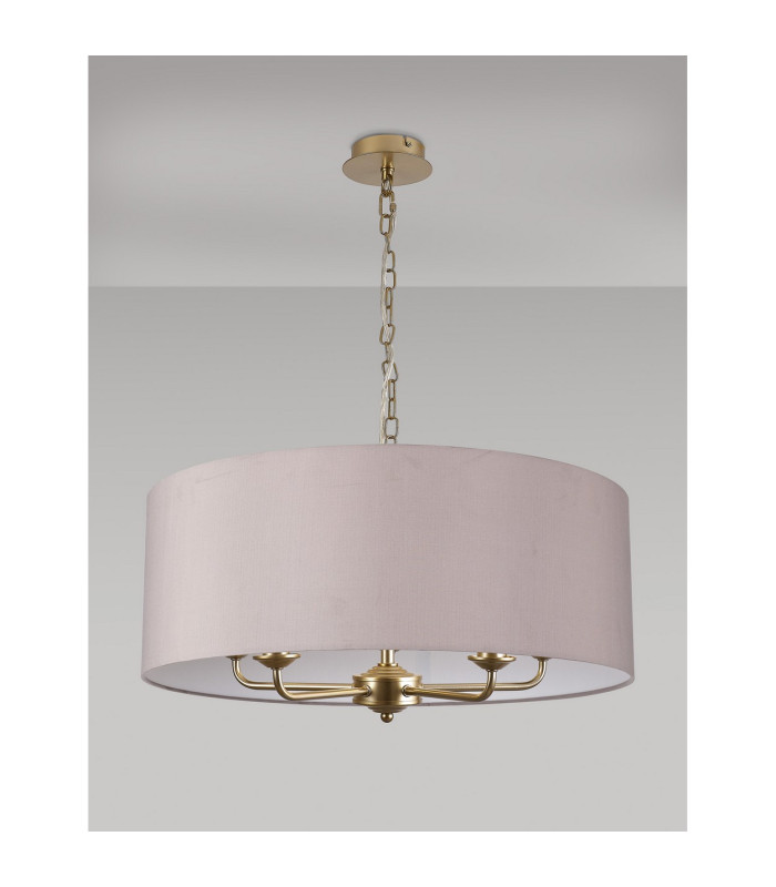 Banyan 5 Light Multi Arm Pendant With 60cm x 22cm Faux Silk Fabric Shade Champagne Gold/Grey-11