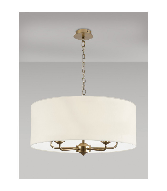 Banyan 5 Light Multi Arm Pendant With 60cm x 22cm Faux Silk Fabric Shade Champagne Gold/Ivory Pearl-11