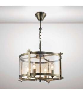 Cylindrical Ceiling Pendant 4 Light E14 Antique Brass, Amber Glass - 2