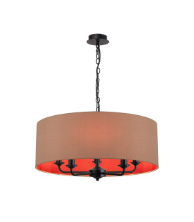 Banyan 5 Light Multi Arm Pendant With 60cm x 22cm Dual Faux Silk Fabric Shade Matt Black/Antique Gold-1