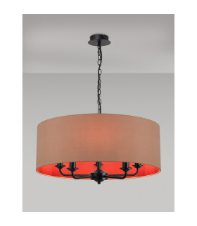 Banyan 5 Light Multi Arm Pendant With 60cm x 22cm Dual Faux Silk Fabric Shade Matt Black/Antique Gold-2