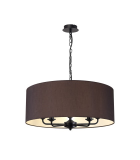 Banyan 5 Light Multi Arm Pendant With 60cm x 22cm Faux Silk Fabric Shade Matt Black/Black-1