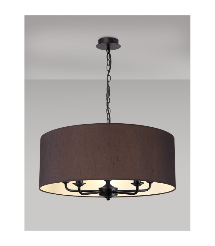 Banyan 5 Light Multi Arm Pendant With 60cm x 22cm Faux Silk Fabric Shade Matt Black/Black-2