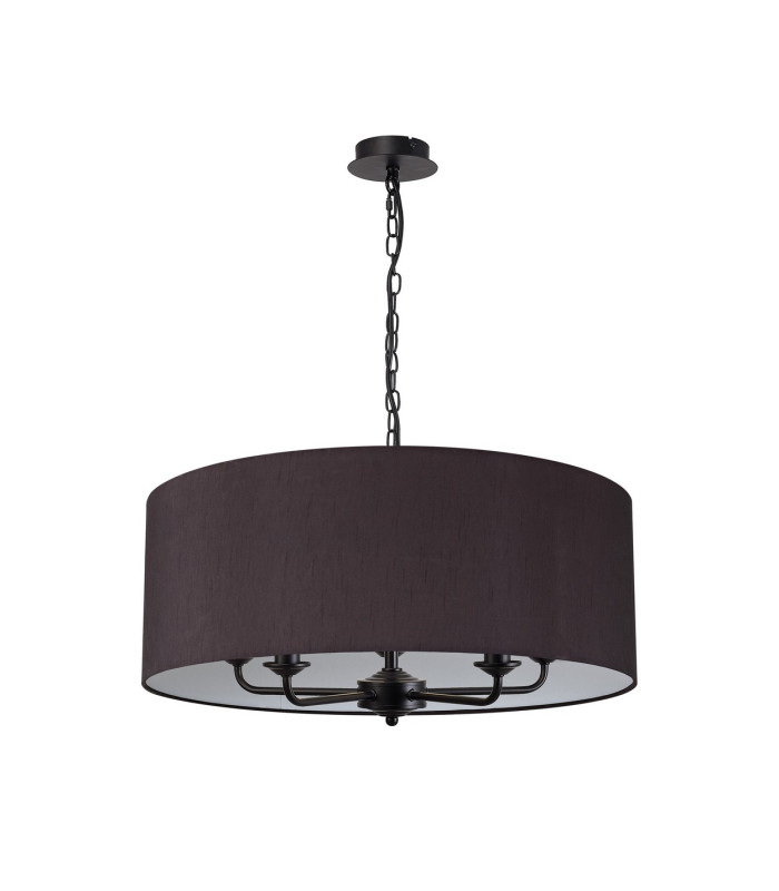 Banyan 5 Light Multi Arm Pendant With 60cm x 22cm Faux Silk Fabric Shade Matt Black/Black-4