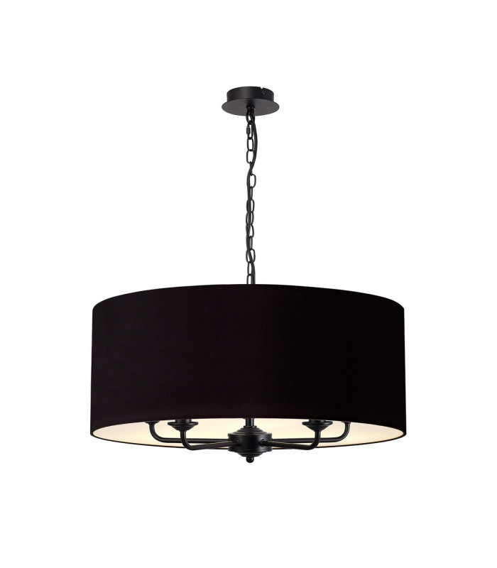 Banyan 5 Light Multi Arm Pendant With 60cm x 22cm Dual Faux Silk Fabric Shade Matt Black/Midnight Black-1