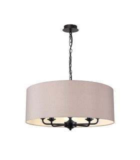 Banyan 5 Light Multi Arm Pendant With 60cm x 22cm Faux Silk Fabric Shade Matt Black/Grey-1