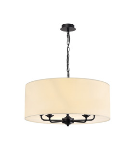 Banyan 5 Light Multi Arm Pendant With 60cm x 22cm Faux Silk Fabric Shade Matt Black/Ivory Pearl-1