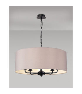 Banyan 5 Light Multi Arm Pendant With 60cm x 22cm Faux Silk Fabric Shade Matt Black/Grey-2