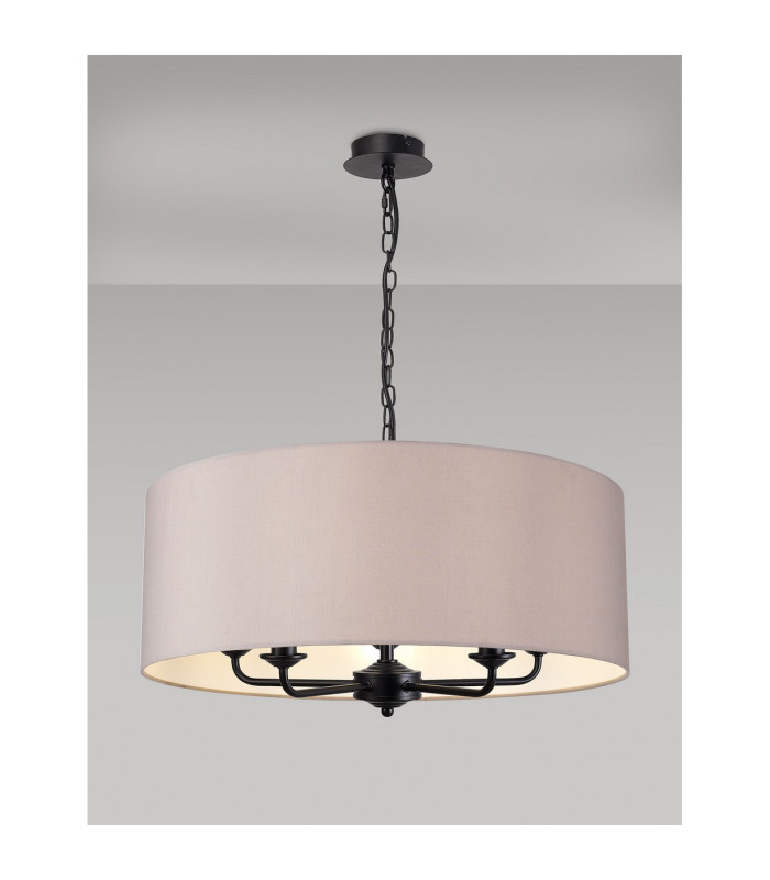 Banyan 5 Light Multi Arm Pendant With 60cm x 22cm Faux Silk Fabric Shade Matt Black/Grey-2