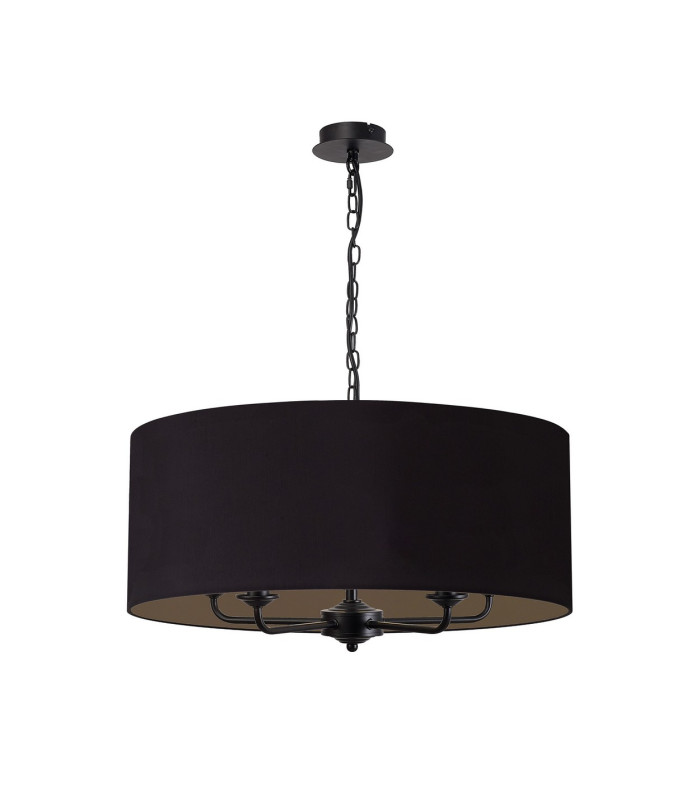 Banyan 5 Light Multi Arm Pendant With 60cm x 22cm Dual Faux Silk Fabric Shade Matt Black/Midnight Black-4