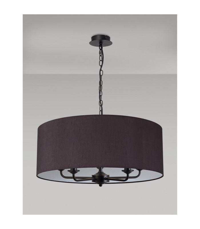 Banyan 5 Light Multi Arm Pendant With 60cm x 22cm Faux Silk Fabric Shade Matt Black/Black-11