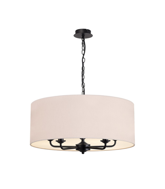 Banyan 5 Light Multi Arm Pendant With 60cm x 22cm Dual Faux Silk Fabric Shade Matt Black/Nude Beige-1