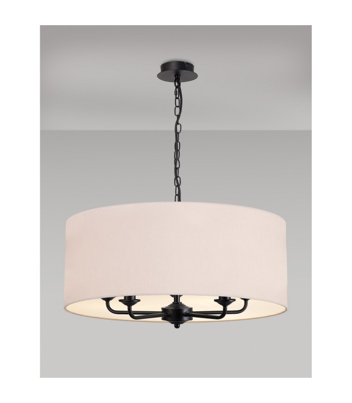Banyan 5 Light Multi Arm Pendant With 60cm x 22cm Dual Faux Silk Fabric Shade Matt Black/Nude Beige-2