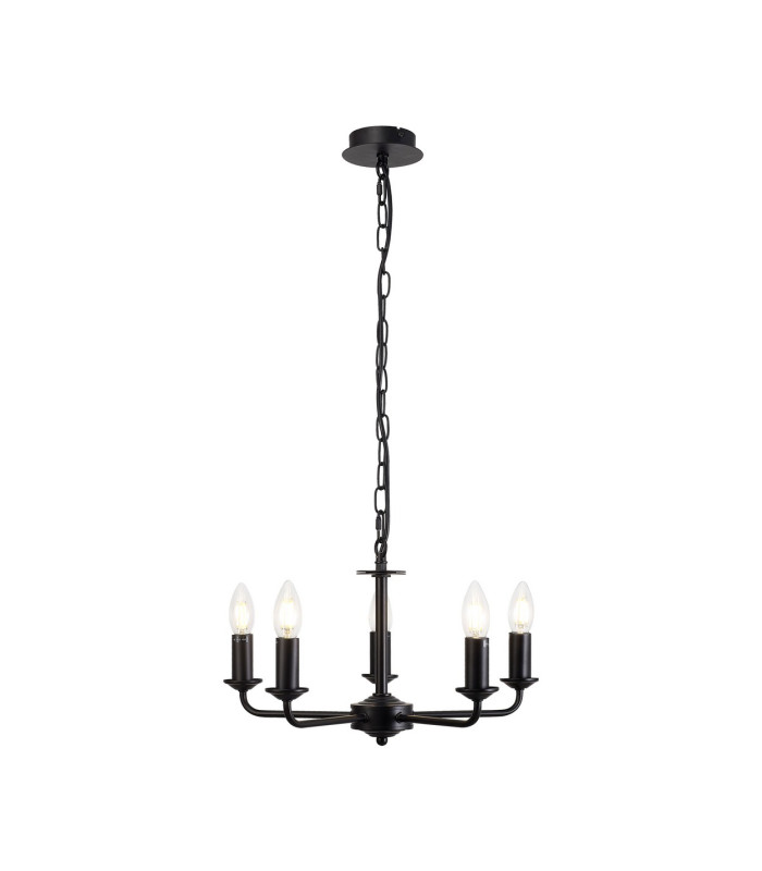 Banyan 5 Light Multi Arm Pendant With 60cm x 22cm Faux Silk Fabric Shade Matt Black/Ivory Pearl-5