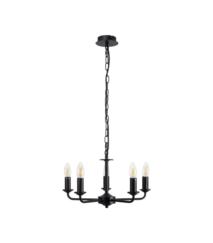 Banyan 5 Light Multi Arm Pendant With 60cm x 22cm Faux Silk Fabric Shade Matt Black/Grey-6