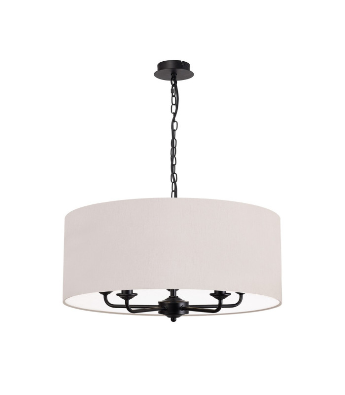 Banyan 5 Light Multi Arm Pendant With 60cm x 22cm Dual Faux Silk Fabric Shade Matt Black/Nude Beige-4