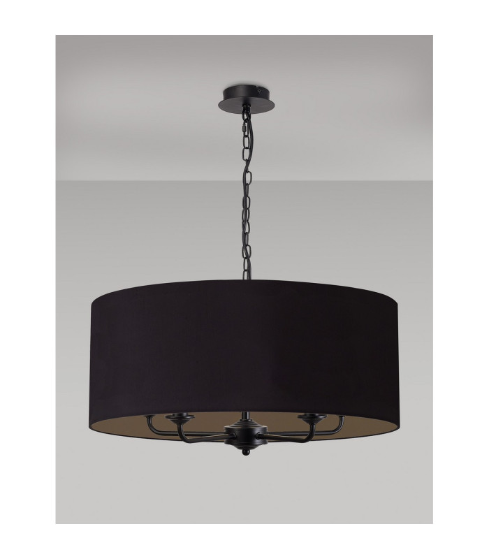 Banyan 5 Light Multi Arm Pendant With 60cm x 22cm Dual Faux Silk Fabric Shade Matt Black/Midnight Black-11