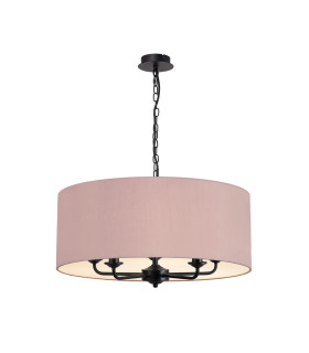 Banyan 5 Light Multi Arm Pendant With 60cm x 22cm Dual Faux Silk Fabric Shade Matt Black/Raw Cocoa-1