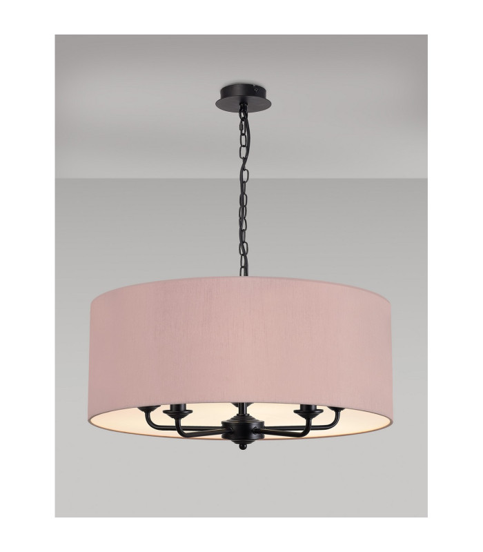 Banyan 5 Light Multi Arm Pendant With 60cm x 22cm Dual Faux Silk Fabric Shade Matt Black/Raw Cocoa-2