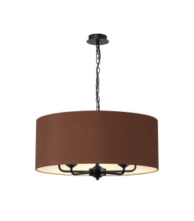 Banyan 5 Light Multi Arm Pendant With 60cm x 22cm Dual Faux Silk Fabric Shade Matt Black/Taupe-1