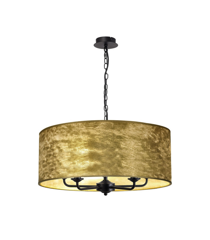 Banyan 5 Light Multi Arm Pendant With 60cm x 22cm Gold Leaf Shade Matt Black/Gold Leaf-1