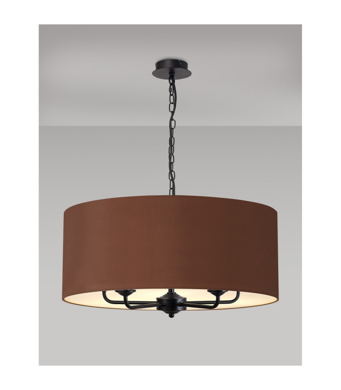 Banyan 5 Light Multi Arm Pendant With 60cm x 22cm Dual Faux Silk Fabric Shade Matt Black/Taupe-2