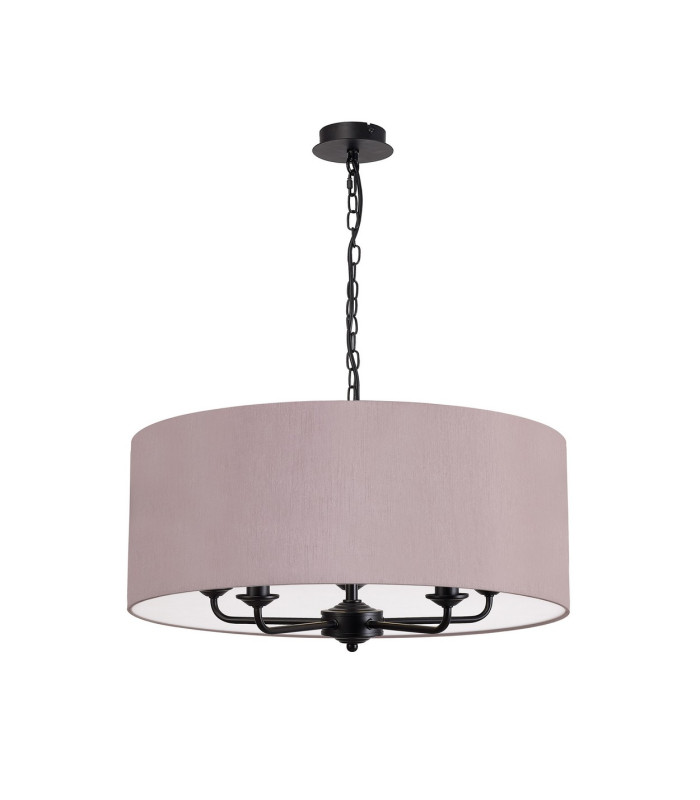 Banyan 5 Light Multi Arm Pendant With 60cm x 22cm Dual Faux Silk Fabric Shade Matt Black/Raw Cocoa-4