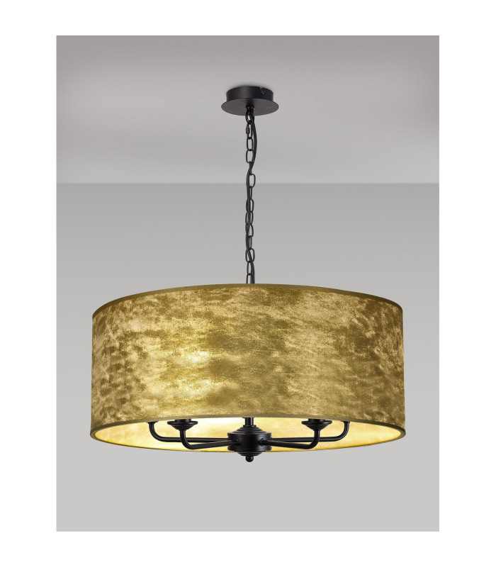Banyan 5 Light Multi Arm Pendant With 60cm x 22cm Gold Leaf Shade Matt Black/Gold Leaf-2