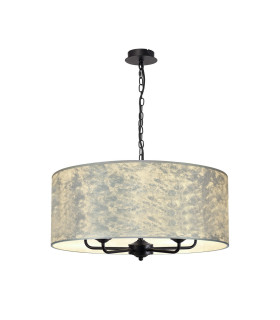Banyan 5 Light Multi Arm Pendant With 60cm x 22cm Silver Leaf Shade Matt Black/Silver Leaf-1