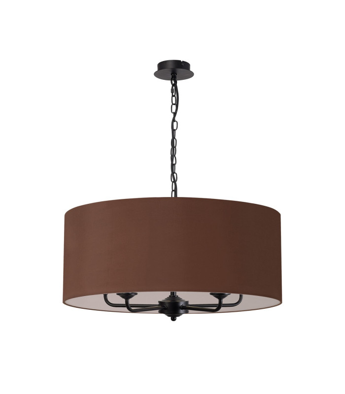 Banyan 5 Light Multi Arm Pendant With 60cm x 22cm Dual Faux Silk Fabric Shade Matt Black/Taupe-4