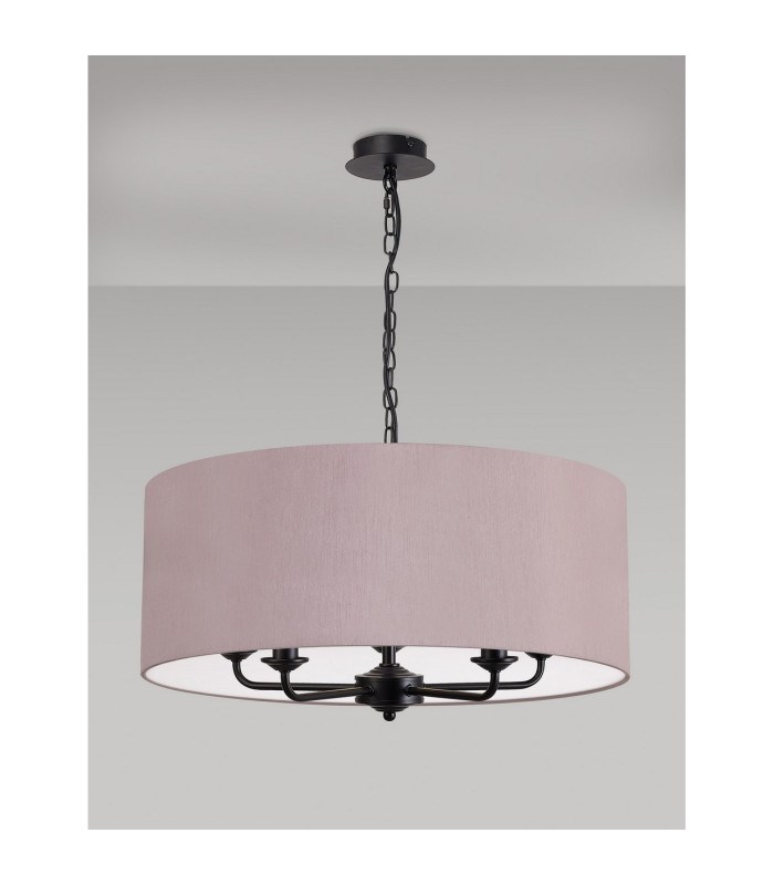Banyan 5 Light Multi Arm Pendant With 60cm x 22cm Dual Faux Silk Fabric Shade Matt Black/Raw Cocoa-11