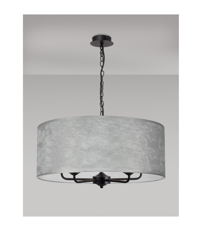 Banyan 5 Light Multi Arm Pendant With 60cm x 22cm Silver Leaf Shade Matt Black/Silver Leaf-11