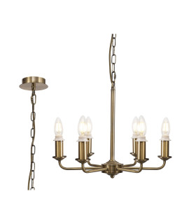 Banyan 44cm 6 Light Multi Arm Pendant/Semi Flush Without Shade 1.5m Chain E14 Antique Brass-1
