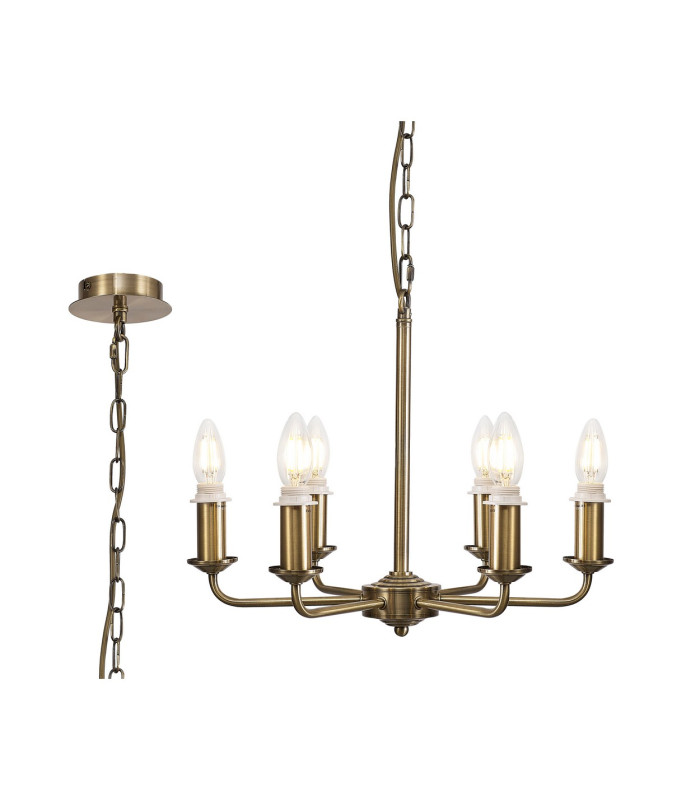 Banyan 44cm 6 Light Multi Arm Pendant/Semi Flush Without Shade 1.5m Chain E14 Antique Brass-1