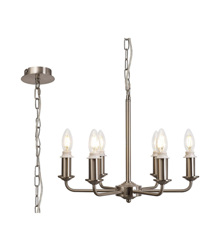 Banyan 44cm 6 Light Multi Arm Pendant/Semi Flush Without Shade 1.5m Chain E14 Satin Nickel-1