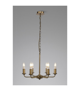 Banyan 44cm 6 Light Multi Arm Pendant/Semi Flush Without Shade 1.5m Chain E14 Antique Brass-2