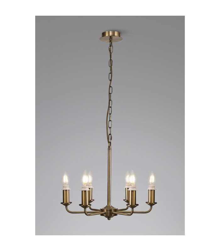 Banyan 44cm 6 Light Multi Arm Pendant/Semi Flush Without Shade 1.5m Chain E14 Antique Brass-2