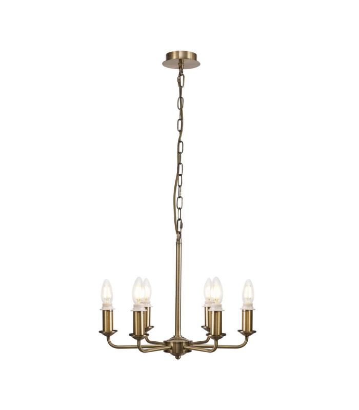 Banyan 44cm 6 Light Multi Arm Pendant/Semi Flush Without Shade 1.5m Chain E14 Antique Brass-4